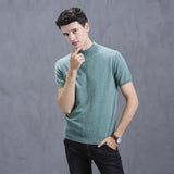 Mens Short Sleeve Pure Cashmere Knitted Sweater Mock Neck Sweatshirt Green XS
