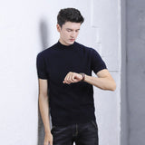 Mens Short Sleeve Pure Cashmere Knitted Sweater Mock Neck Sweatshirt Black XS