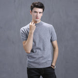 Mens Short Sleeve Pure Cashmere Knitted Sweater Mock Neck Sweatshirt Gray XS