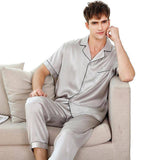 Men's Short Sleeve Silk Pajamas Set 100% Mulberry Silk Sleepwear