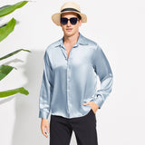 Men's Silk Button - Down Shirt Silk Casual Silk Dress Shirts Haze Blue XS