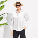 Men's Silk Button - Down Shirt Silk Casual Silk Dress Shirts White XS