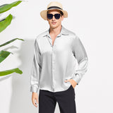Men's Silk Button - Down Shirt Silk Casual Silk Dress Shirts Gray XS