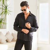 Men's Silk Button - Down Shirt Silk Casual Silk Dress Shirts Black XS
