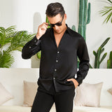 Men's Silk Button - Down Shirt Silk Casual Silk Dress Shirts Black XS