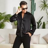 Men's Silk Button - Down Shirt Silk Casual Silk Dress Shirts Black XS