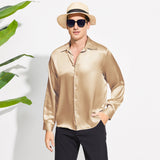 Men's Silk Button - Down Shirt Silk Casual Silk Dress Shirts Gold XS