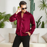 Men's Silk Button - Down Shirt Silk Casual Silk Dress Shirts Claret XS