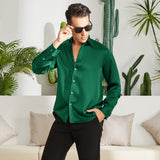 Men's Silk Button - Down Shirt Silk Casual Silk Dress Shirts Green XS
