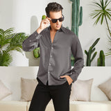 Men's Silk Button - Down Shirt Silk Casual Silk Dress Shirts Dark Gray XS