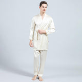 Mens Silk Kimono Robe Set Two Piece Silk Robe & Pant Sleepwear