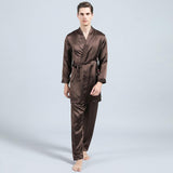 Mens Silk Kimono Robe Set Two Piece Silk Robe & Pant Sleepwear