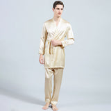 Mens Silk Kimono Robe Set Two Piece Silk Robe & Pant Sleepwear