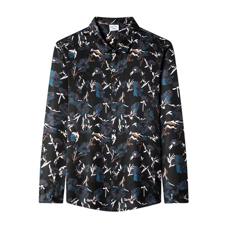 Mens Silk Shirts Long Sleeve Silk Floral Print Dress Shirts