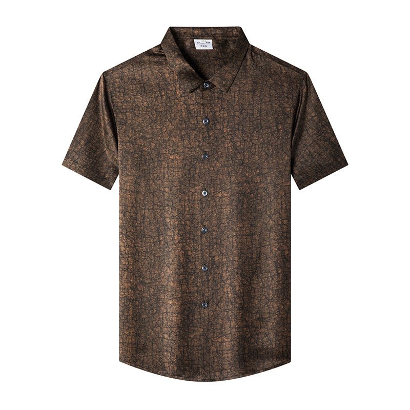 Mens Silk Shirts Short Sleeve Textured Pattern Silk Dress Shirt
