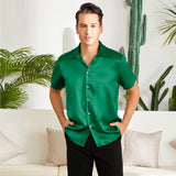 Men's Silk T-Shirt Luxury Button Down Silk Short Dress Shirt
