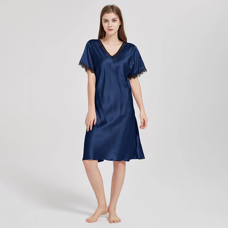 Mulberry Silk Chemise Women's V Neck Silk Lace Nightdress