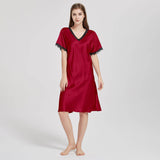 Mulberry Silk Chemise Women's V Neck Silk Lace Nightdress