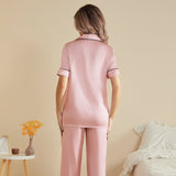 Classic Silk Pajamas Short Sleeve Long Pants Silk Pjs