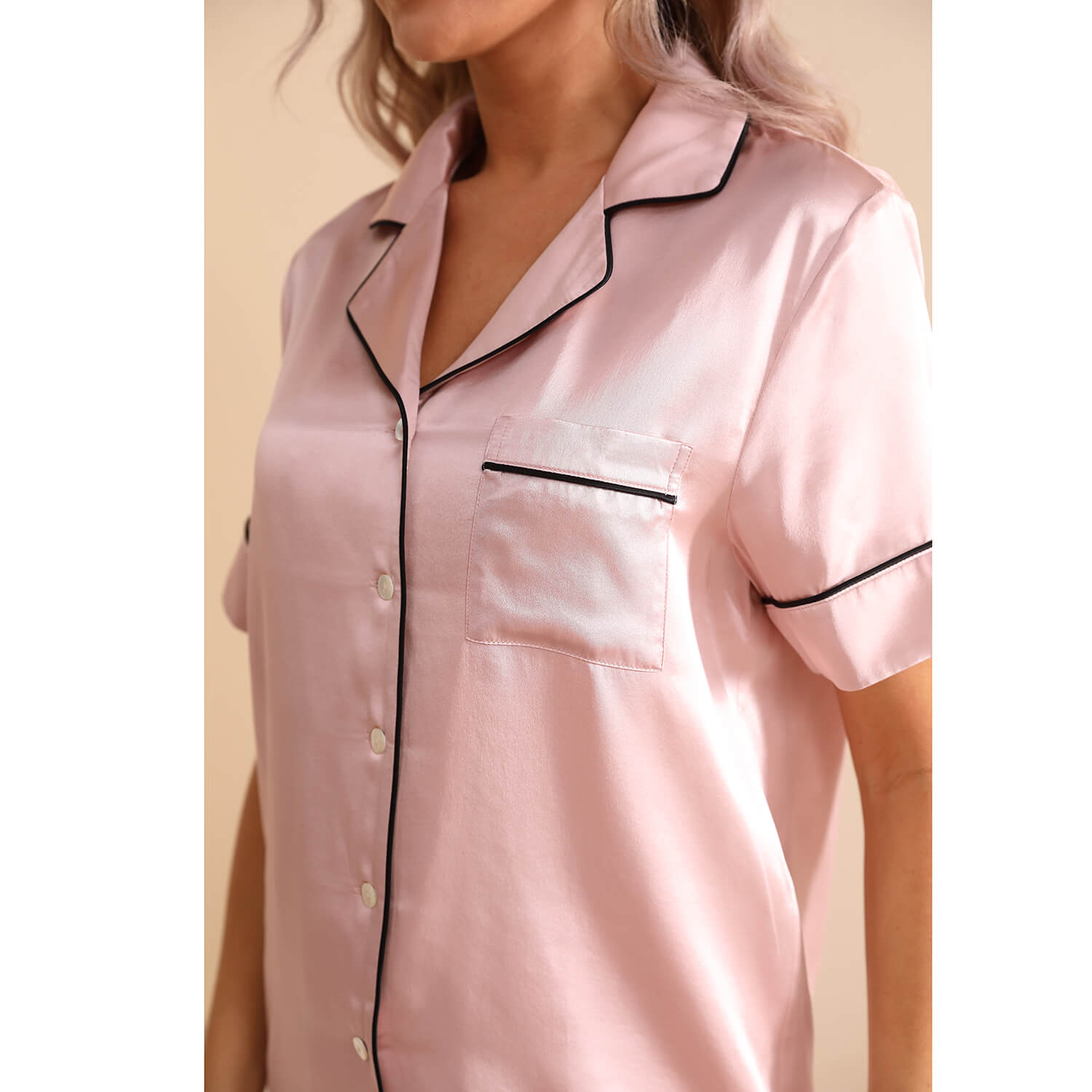 Classic Silk Pajamas Short Sleeve Long Pants Silk Pjs