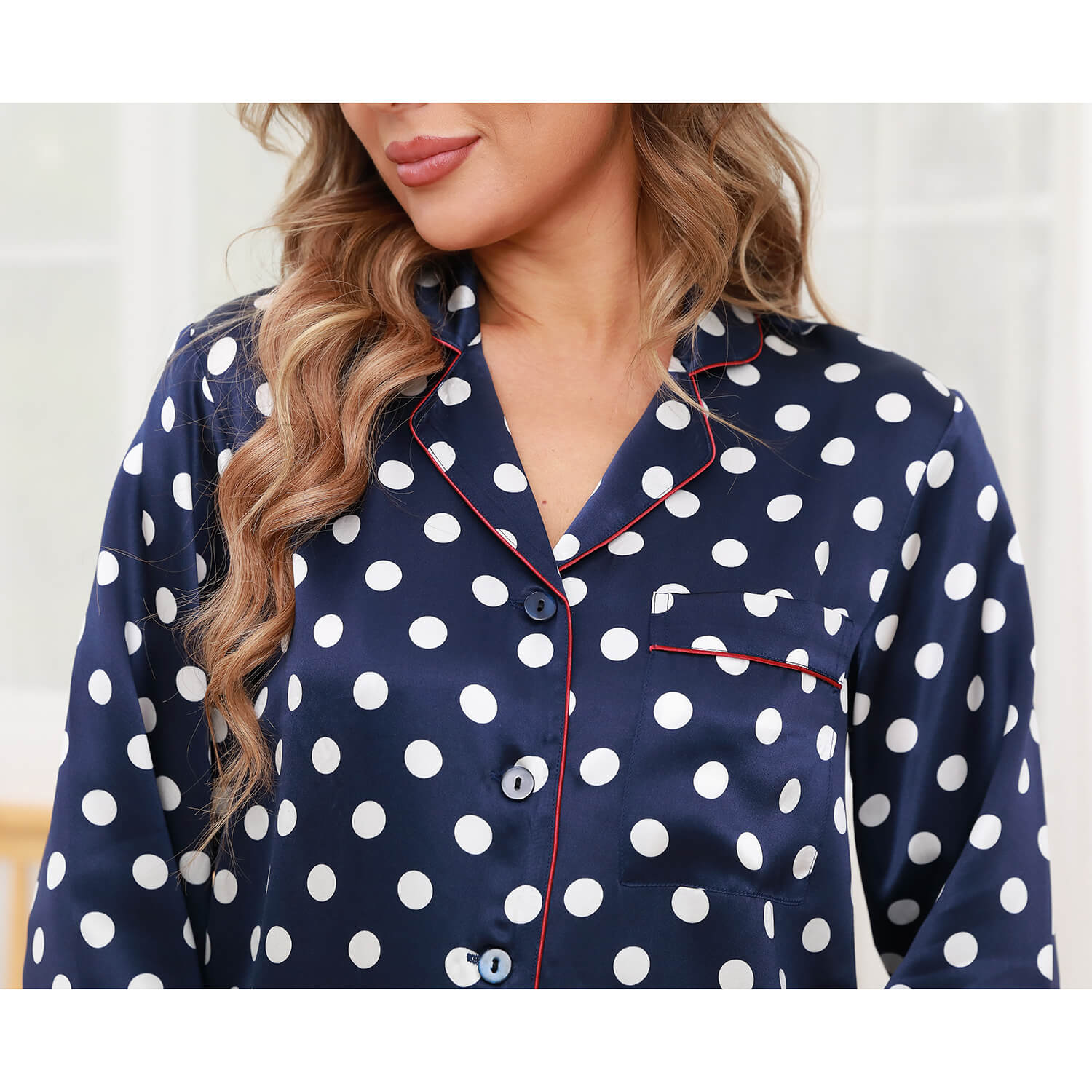 Printed Silk Pajama Set Silk Classic Dot Silk Pajamas For Women