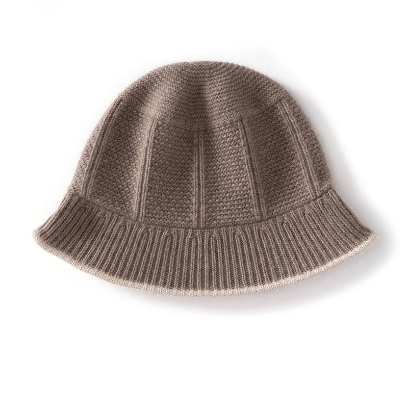 Pure Cashmere Bucket Hat Textured Cashmere Bucket Cap Rib Brim