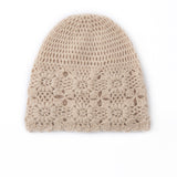 Pure Cashmere Crochet Knit Beanie Cashmere Crochet Floral Hat for Women