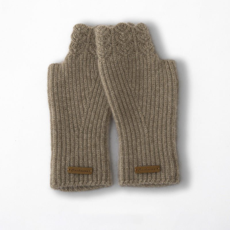 pure cashmere knitted gloves for women soft cashmere fingerless mitts for winter