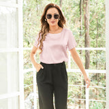 Pure Silk Blouses Short Sleeves Mulberry Silk Round Neck Shirt