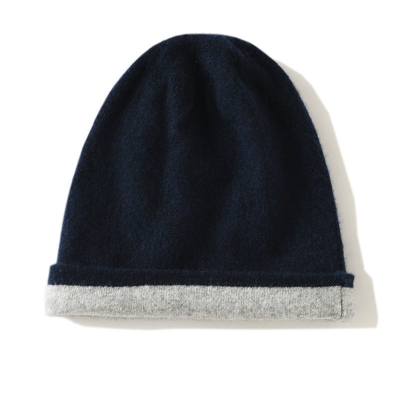 Reversible Double Layer Cashmere Knit Beanie Double Sided Cashmere Hat Folded Edge