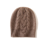 Ribbed Edge Cashmere Hat Braid Pattern Cashmere Beanie for Women