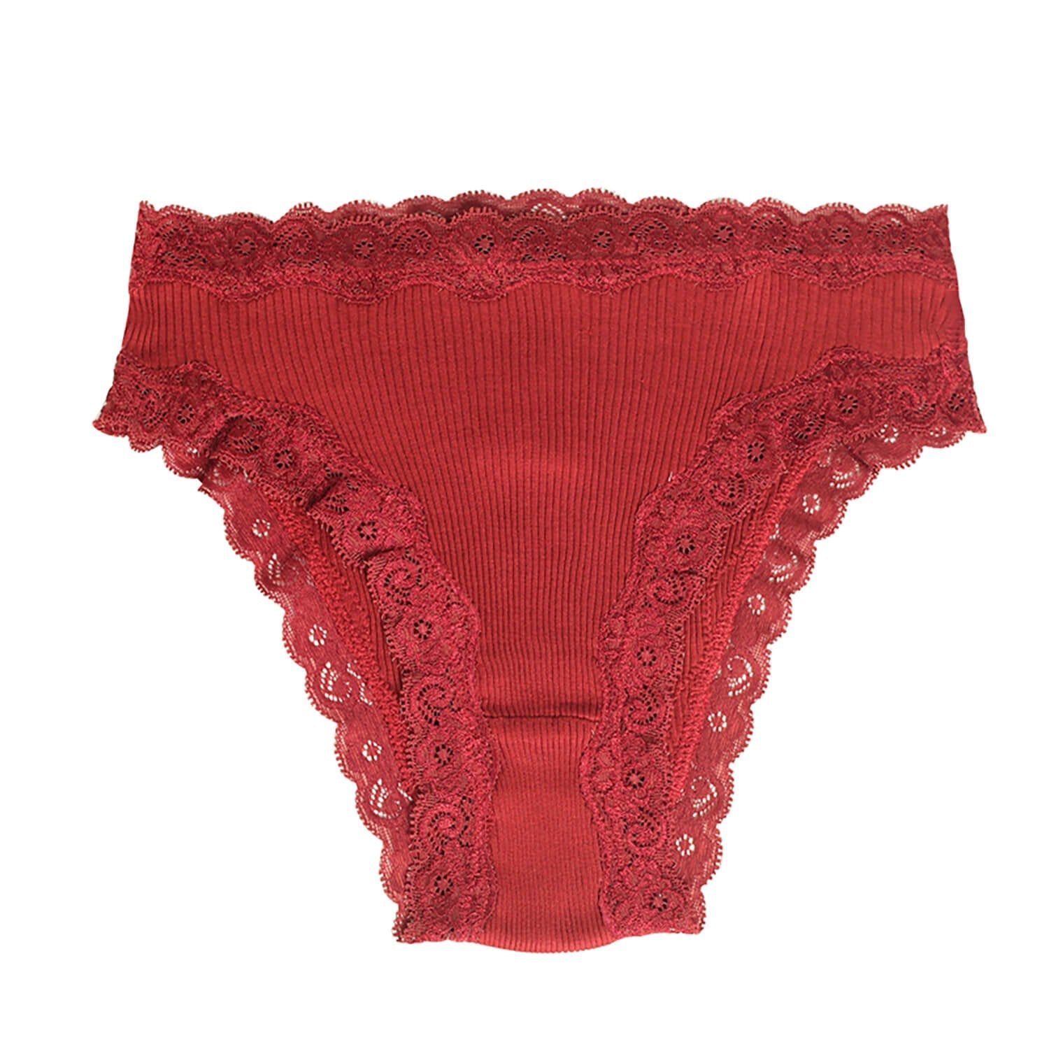 Silk panties women's lace ribbed mulberry silk mid - waist briefs