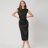 Silk Premium Fitted Shoulder PAD Dress Ladies Elegant Lenth Silk Dress Black S