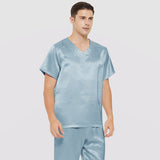 Mens Short Silk Pajama Set Silk Two Piece V Neck Silk Sleepwear