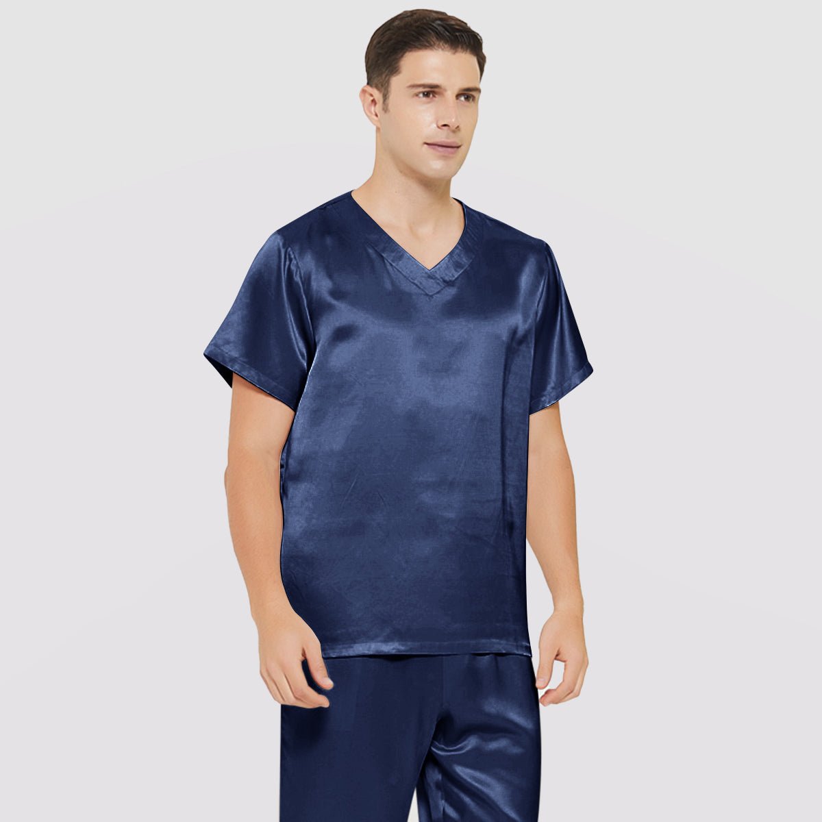 Mens Short Silk Pajama Set Silk Two Piece V Neck Silk Sleepwear