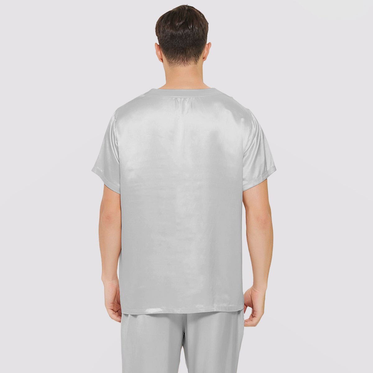 Mens Short Silk Pajama Set Silk Two Piece V Neck Silk Sleepwear