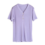 Silk Top Women's Short - sleeved Silk Knitted Bottoming Shirt Purple S