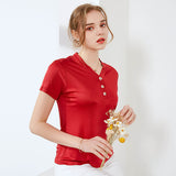Silk Top Women's Short - sleeved Silk Knitted Bottoming Shirt Claret S