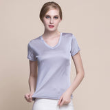 Silk V - neck Silk T-shirt Women's Silk Knitted Top Silver gray XS