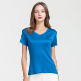 Silk V - neck Silk T-shirt Women's Silk Knitted Top Blue XS