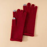 Soft Knit Cashmere Gloves Touch Tip Design Roll Edge Hem