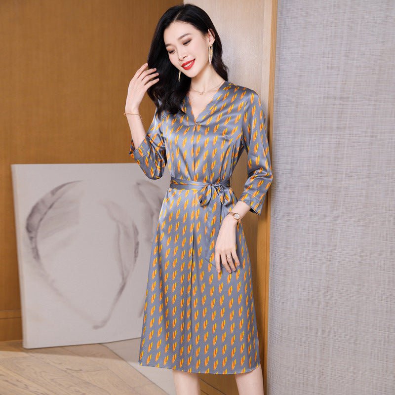 Summer Silk Floral Dress Printed pure silk dresses with sash