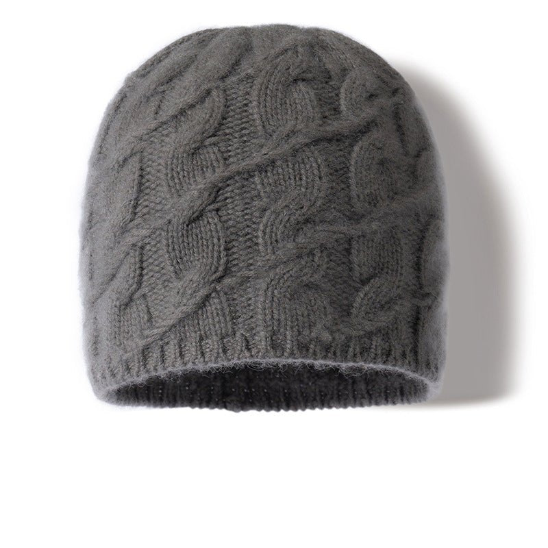 Unisex Cable Knit Cashmere Beanie Chunky Cashmere Hat Ribbed Trim