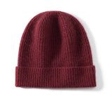 Unisex Cashmere Cable Knit Beanie Ribbing Cuffs Cashmere Winter Hat Claret M