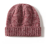 Unisex Checkered Cashmere Beanie Ribbed Brim Cashmere Knit Hat