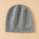 Unisex Pure Cashmere Knit Cap Cashmere Beanie Hat Curl Edge