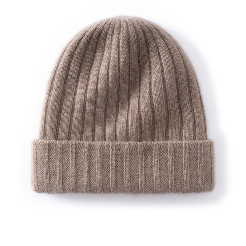 Unisex Ribbed Cashmere Beanie Hat Cashmere Winter Cap Knit Cuffed Multi Colors Taupe M