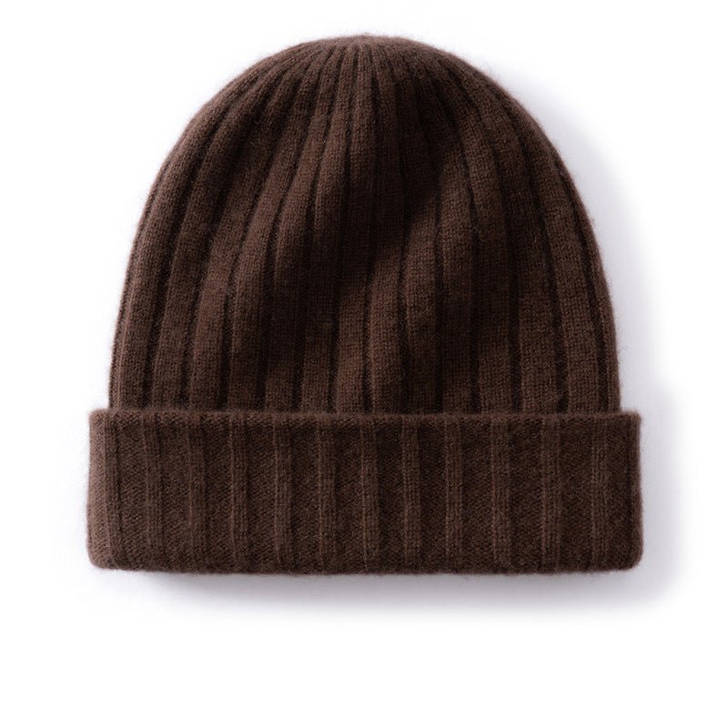 Unisex Ribbed Cashmere Beanie Hat Cashmere Winter Cap Knit Cuffed Multi Colors Brown M