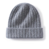 Unisex Ribbed Cashmere Beanie Hat Cashmere Winter Cap Knit Cuffed Multi Colors Gray M