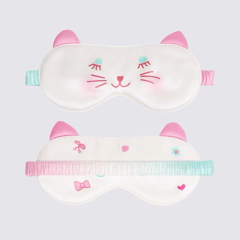 Unisex Silk Eye Mask with Cat Illustration Double Sided Silk Sleep Mask